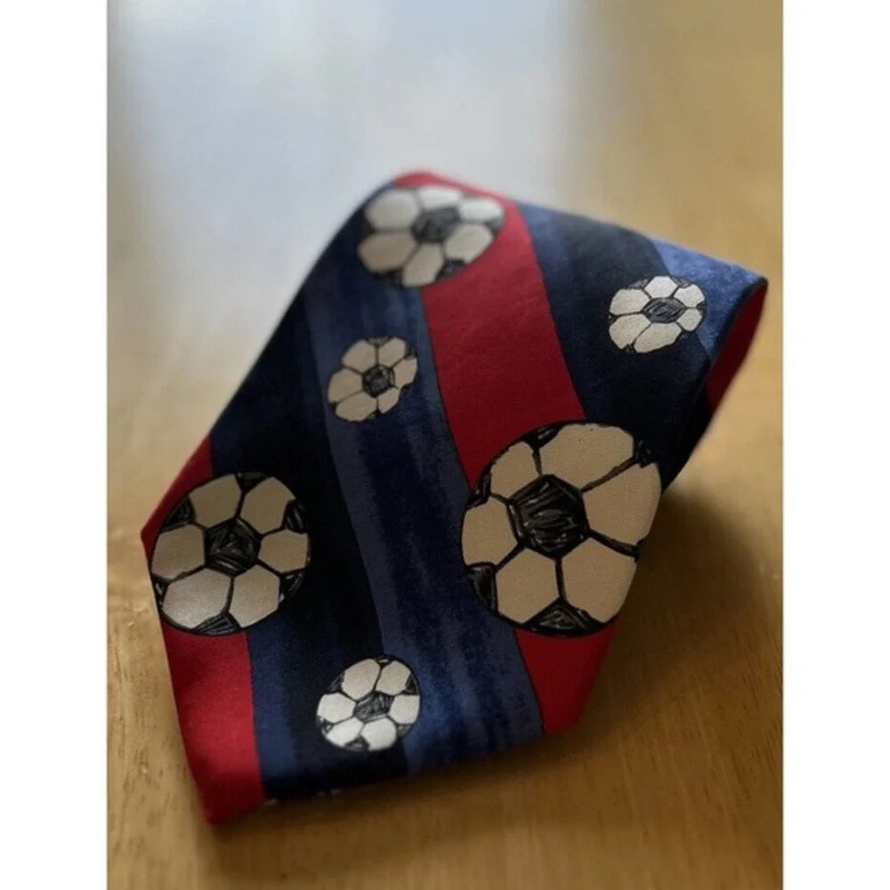 Save The Children Soccer Rules Red Blue Striped Silk 3.75” Made In USA Men’s Tie